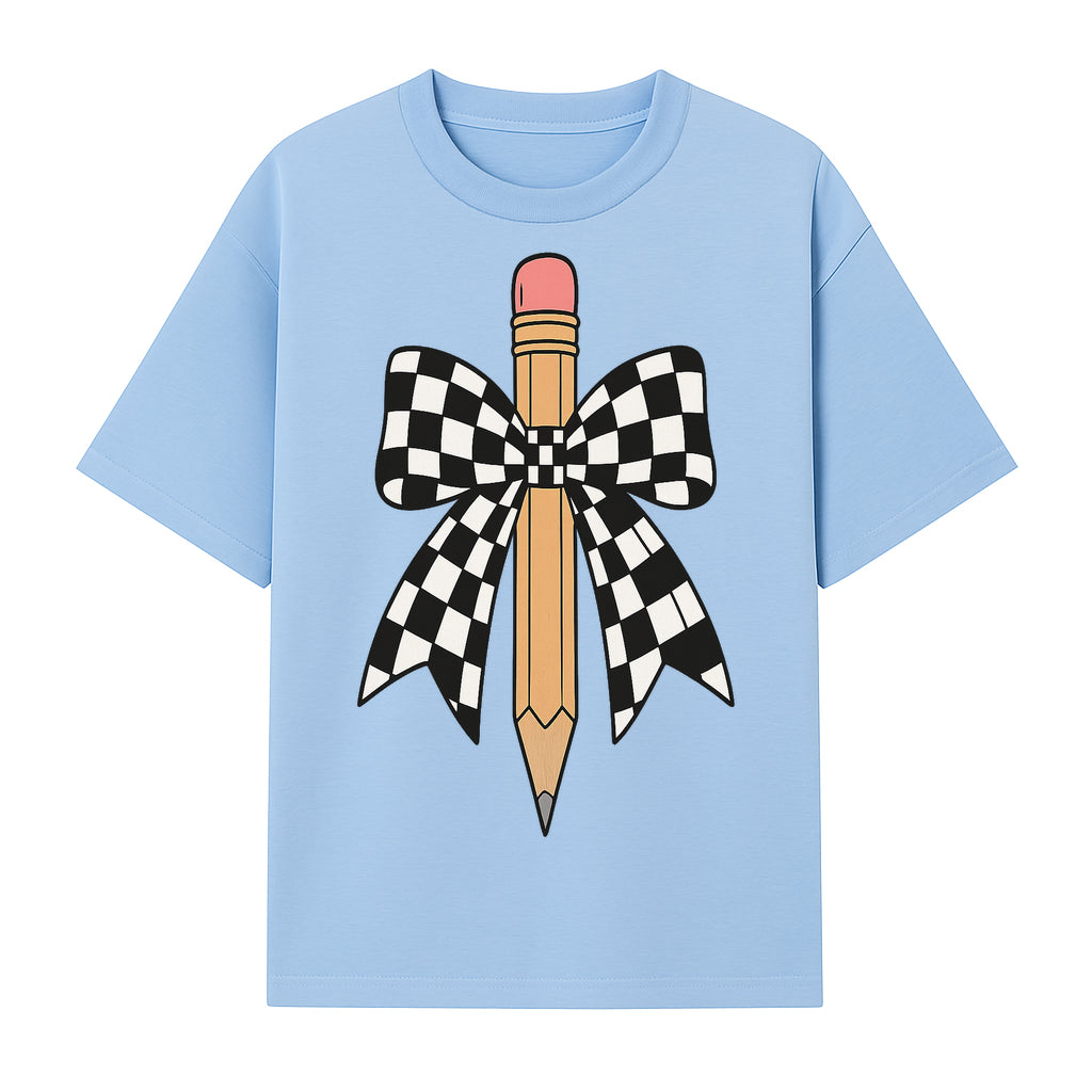 Checkered Bow and Pencil Wall Art Decor - Back to School Classroom Decoration, Cute Student Gift, Teacher Appreciation - T-shirt 1758093368166.jpg