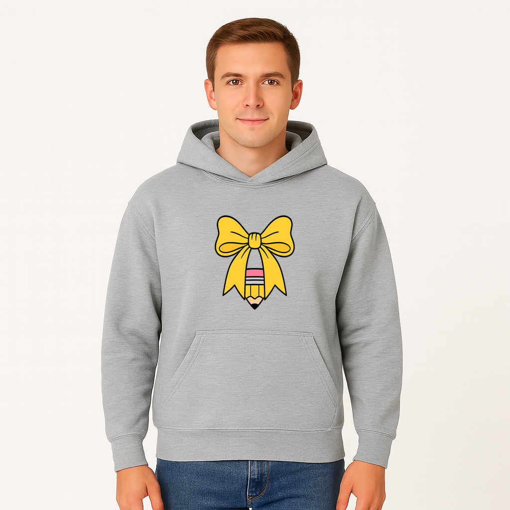 Yellow Bow and Pencil Graphic Art Print, Cute Back to School Decor, Creative Classroom Wall Art, Kids Room Decoration - Hoodie 1758093368184.jpg