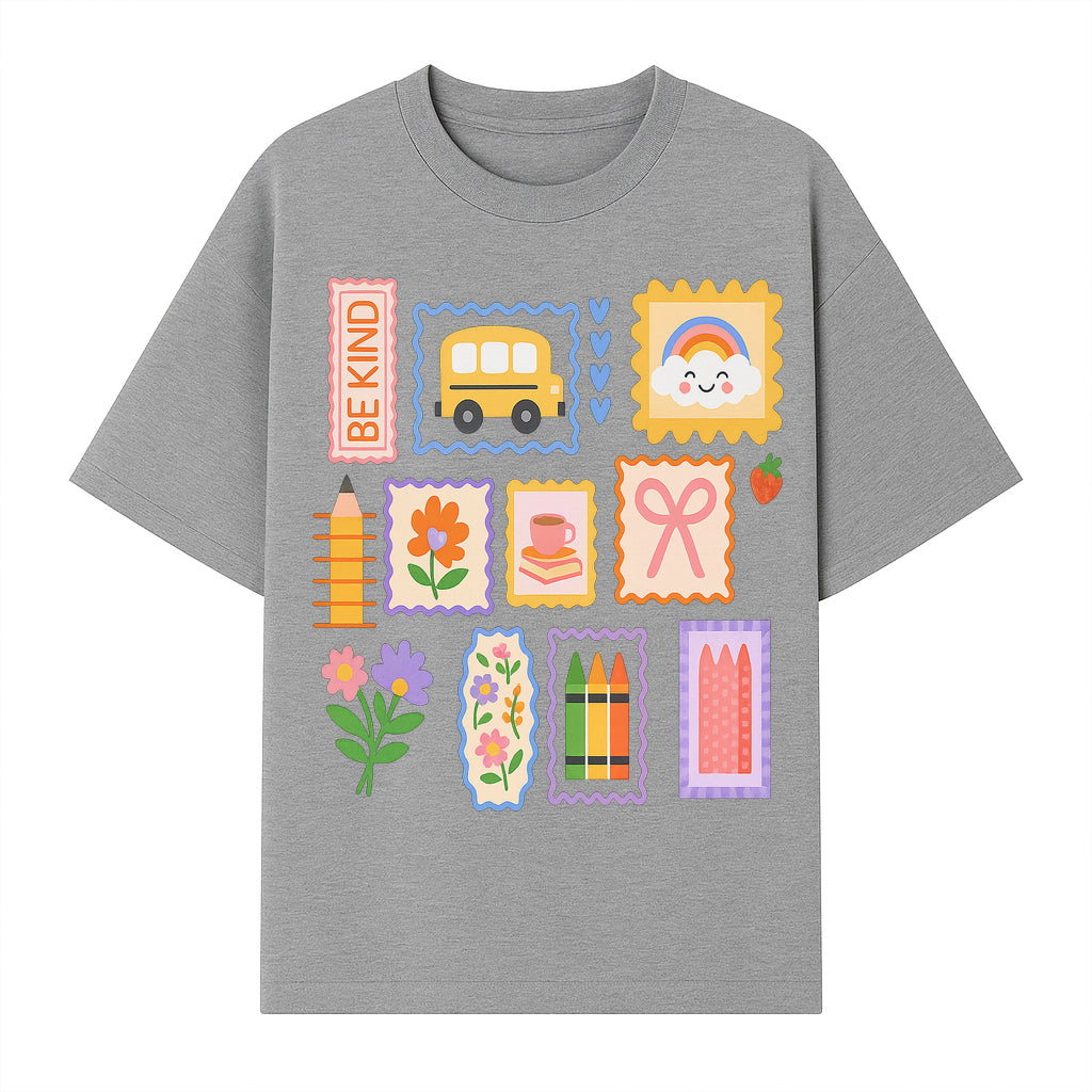 Colorful School-Themed Stickers Set - Be Kind, Cute Bus, Flowers, Crayons, and More for Kids' Crafts, Scrapbooking, and Journaling. - T-shirt 1758093368186.jpg