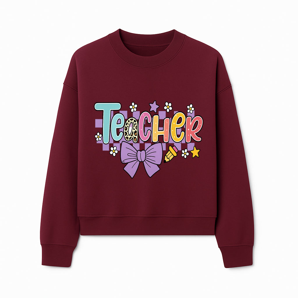 Colorful Teacher Design with Bow and Pencil - Cute Classroom Decor, Teacher Gifts, Back to School Supplies, Creative Educational Art - Sweatshirt 1758093368191.jpg