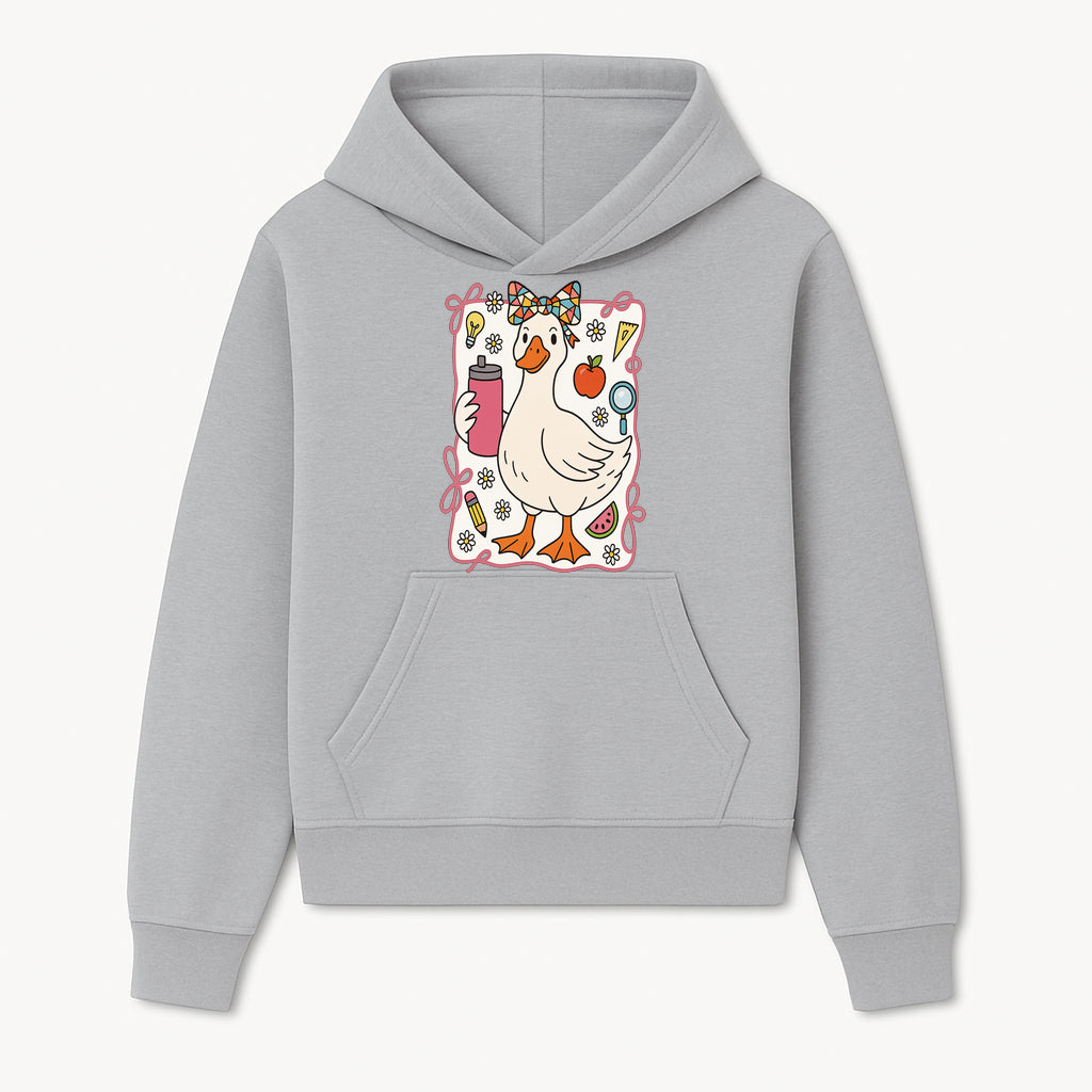 Cute Creative Duck Art Print with Supplies, Colorful Bow, and Fun Icons - Whimsical Home Decor for Kids and Animal Lovers - Hoodie 1758093368211.jpg