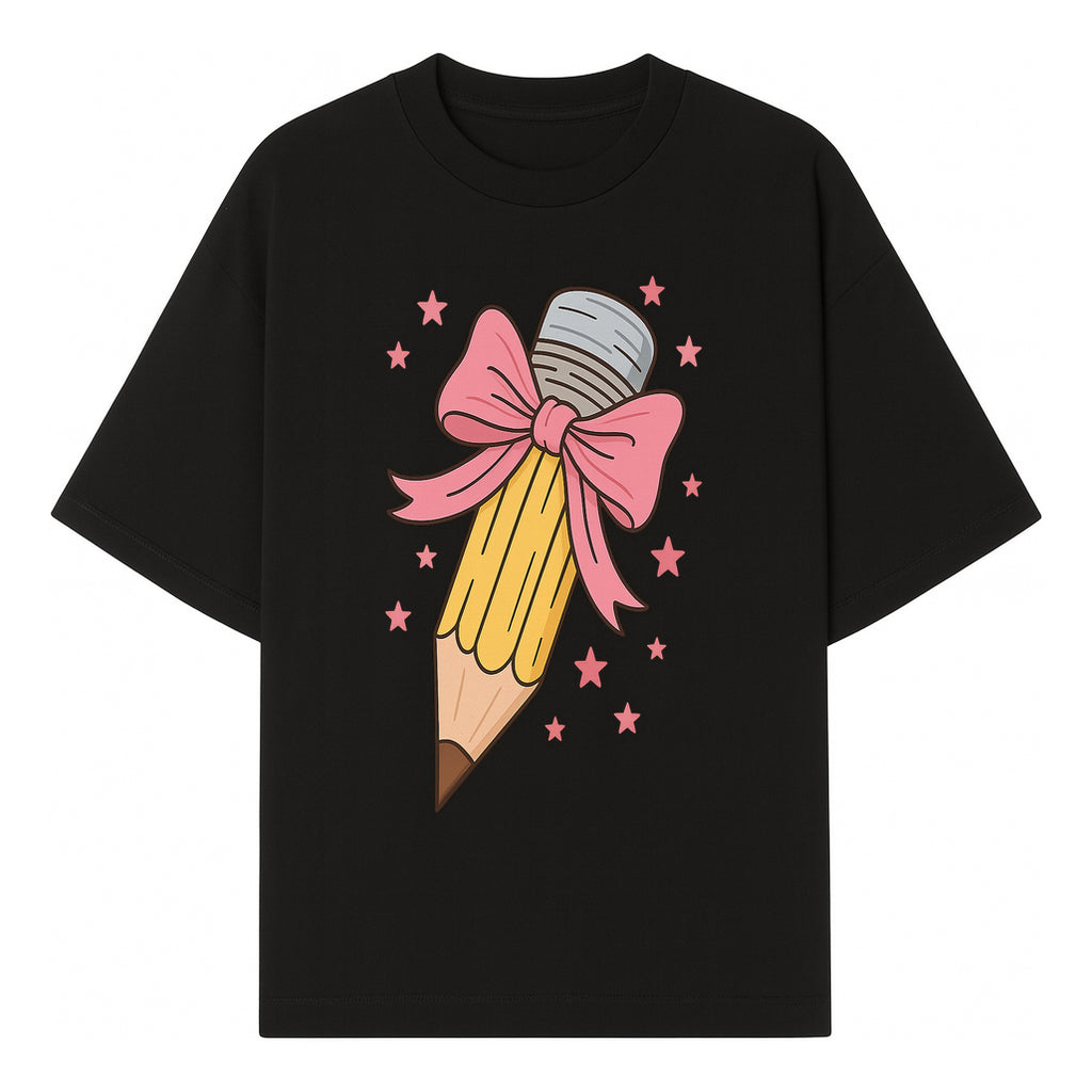 Cute Pencil with Pink Bow and Stars - Kawaii Art Print, Stationery Decor, Classroom Wall Art, Gift for Students or Teachers - T-shirt 1758093368245.jpg
