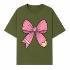 Pink Bow with Pencil Design, Cute Stationery Decor, Gift for Teachers, School Supplies, Arts and Crafts, Kawaii Aesthetic Accessories - T-shirt 1758093368284.jpg