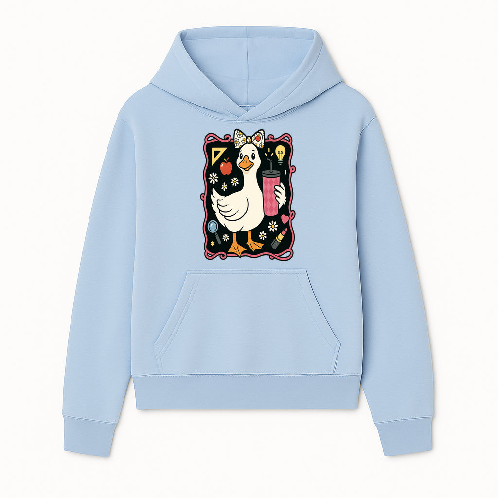 Cute Duck with Bow and Drink - Whimsical Animal Art Print, Fun Retro Style Home Decor, Ideal for Kids' Rooms or Gift Ideas - Hoodie 1758093368291.jpg