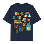 Be Kind Back to School Art Print with Rainbow, Flower, Bus, Crayons, Books, Apple - Classroom Decor for Kids - T-shirt 1758093368294.jpg