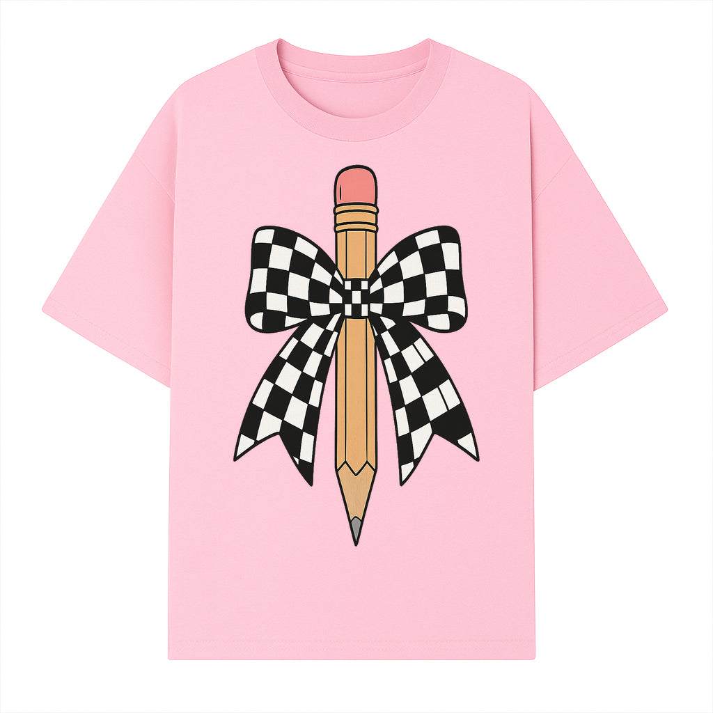 Checkered Bow and Pencil Wall Art Decor - Back to School Classroom Decoration, Cute Student Gift, Teacher Appreciation - T-shirt 1758093368315.jpg