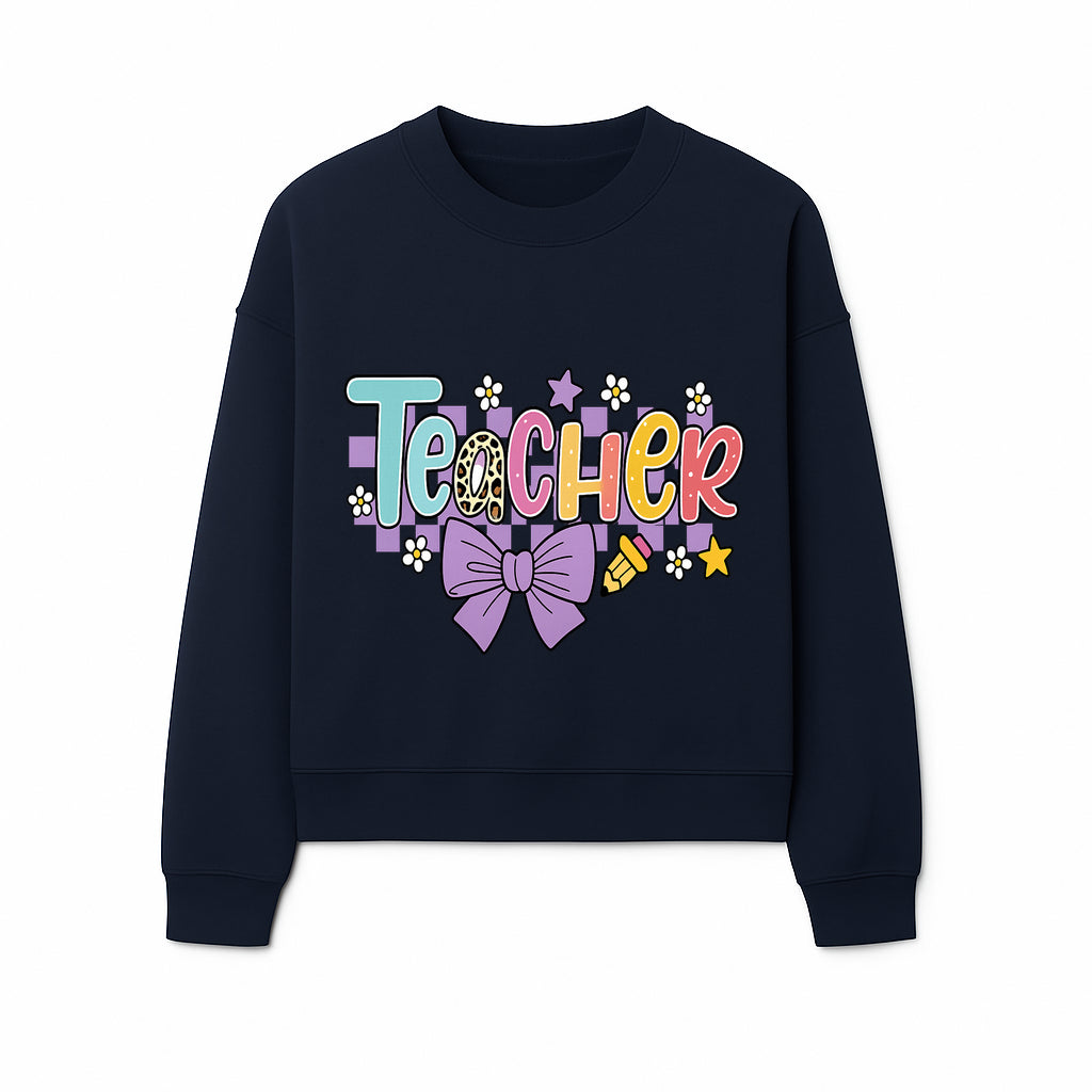 Colorful Teacher Design with Bow and Pencil - Cute Classroom Decor, Teacher Gifts, Back to School Supplies, Creative Educational Art - Sweatshirt 1758093368353.jpg
