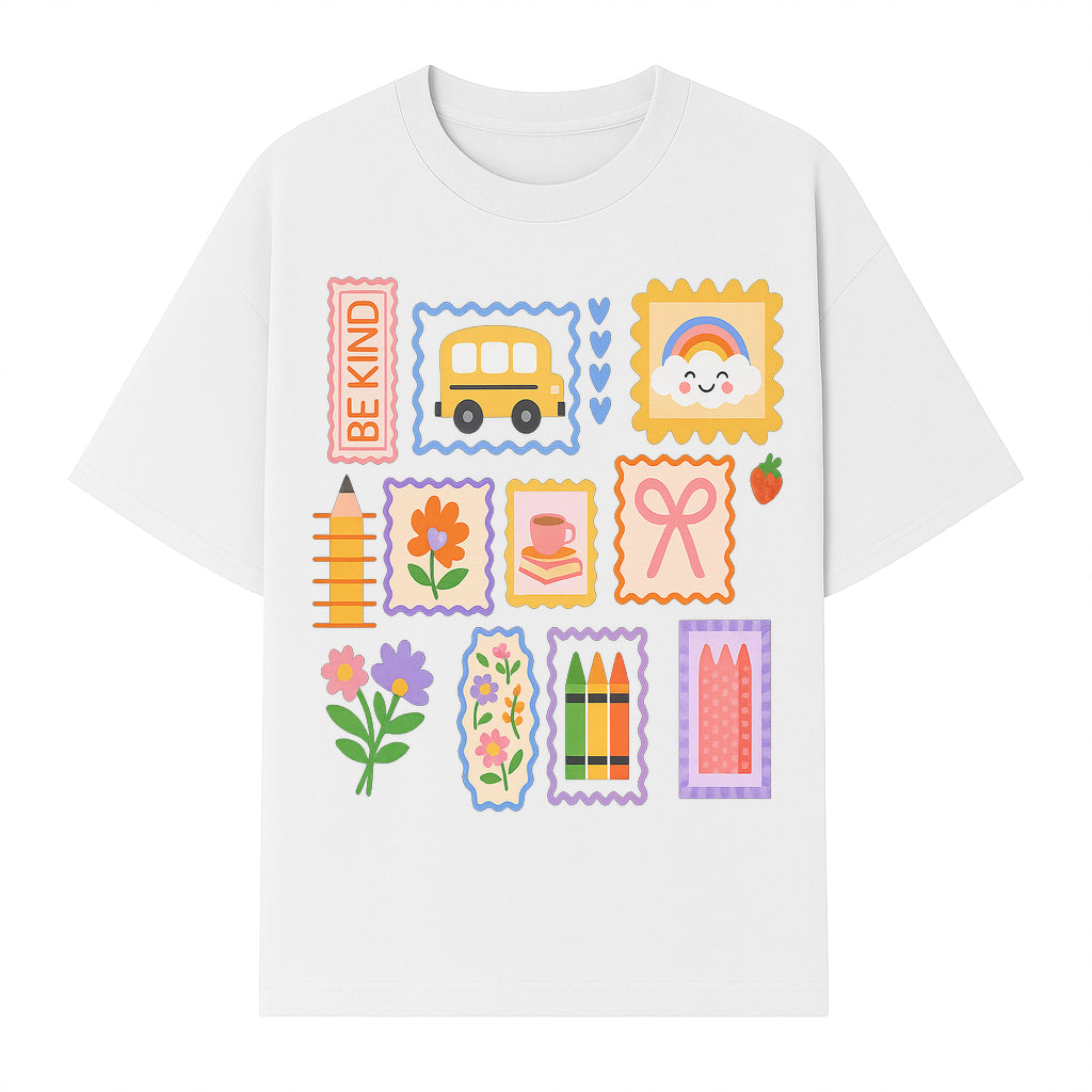 Colorful School-Themed Stickers Set - Be Kind, Cute Bus, Flowers, Crayons, and More for Kids' Crafts, Scrapbooking, and Journaling. - T-shirt 1758093368358.jpg