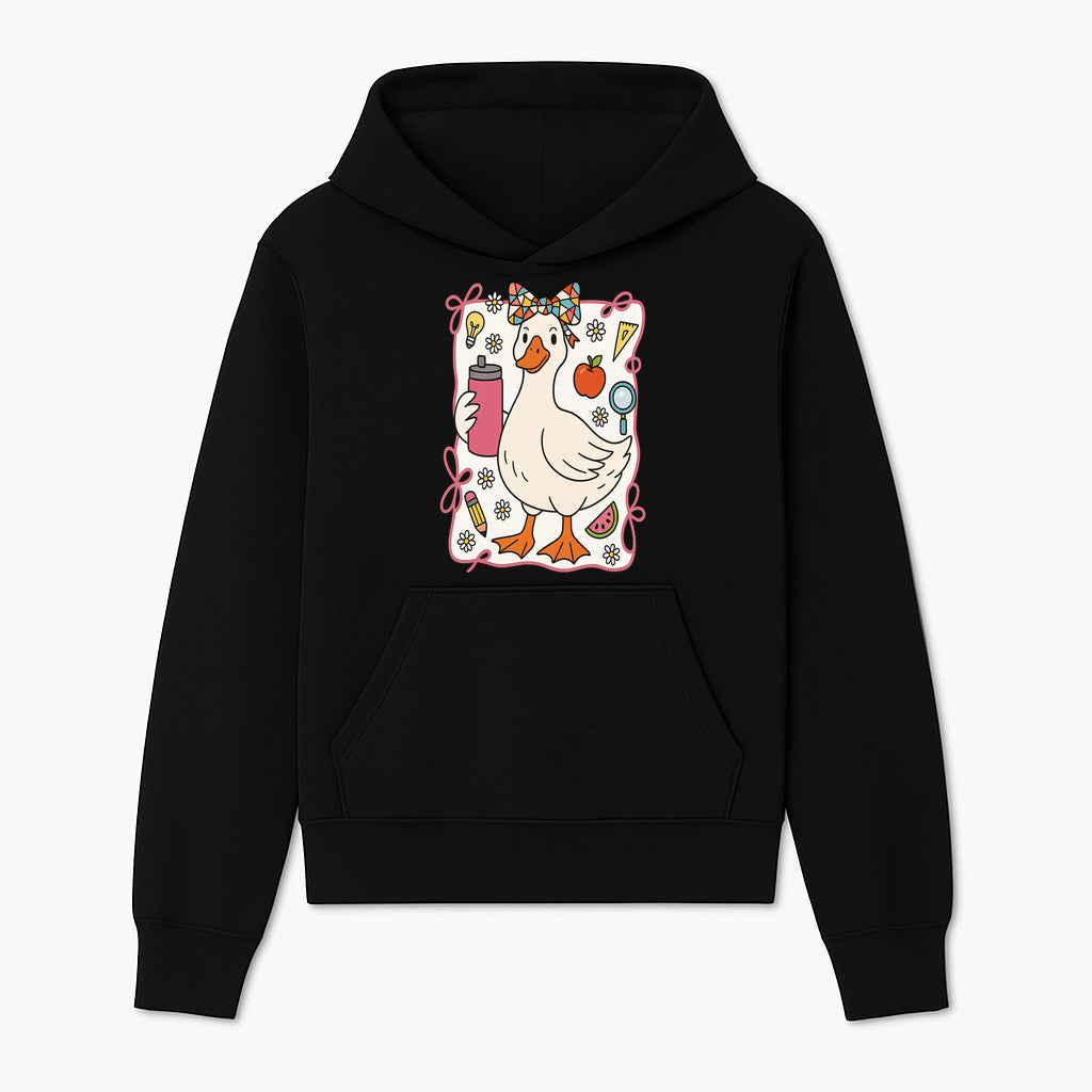 Cute Creative Duck Art Print with Supplies, Colorful Bow, and Fun Icons - Whimsical Home Decor for Kids and Animal Lovers - Hoodie 1758093368379.jpg