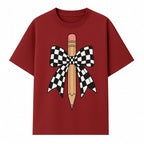 Checkered Bow and Pencil Wall Art Decor - Back to School Classroom Decoration, Cute Student Gift, Teacher Appreciation - T-shirt 1758093368446.jpg