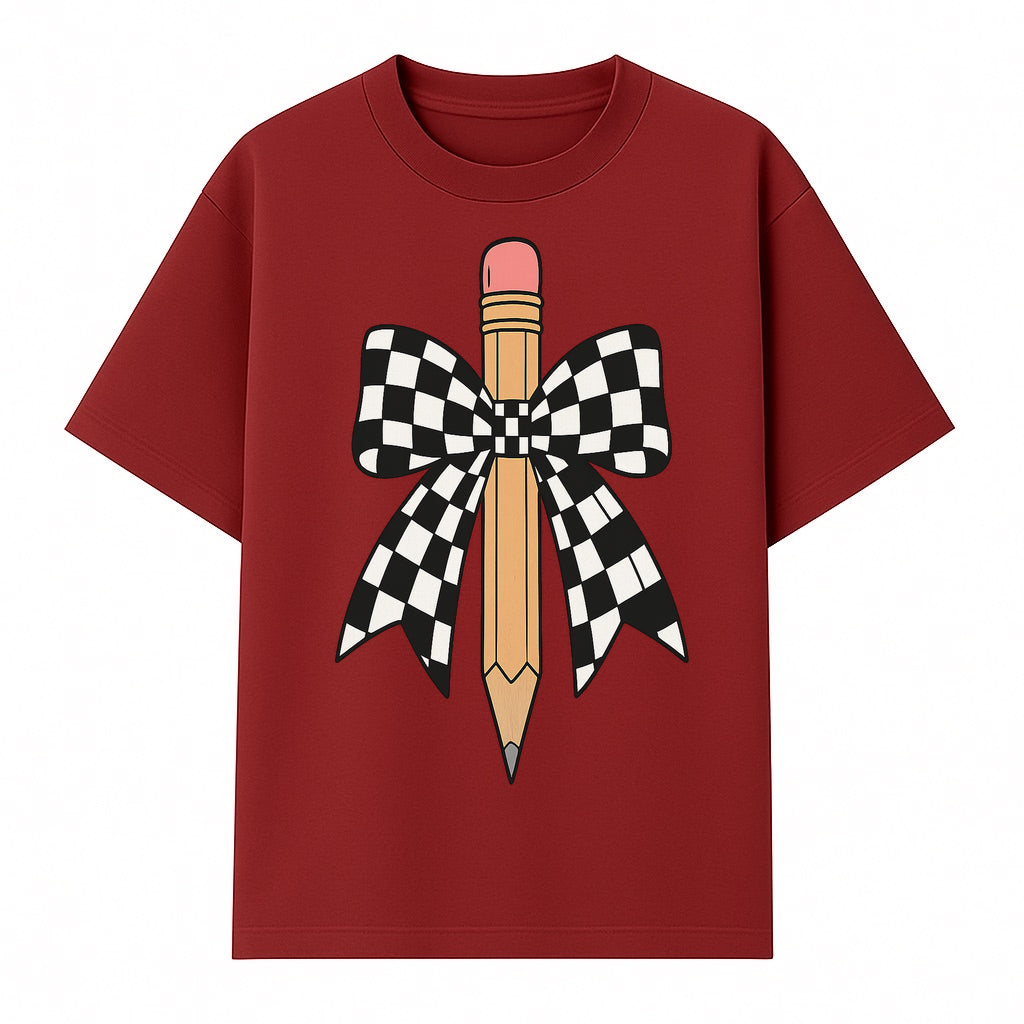 Checkered Bow and Pencil Wall Art Decor - Back to School Classroom Decoration, Cute Student Gift, Teacher Appreciation - T-shirt 1758093368446.jpg