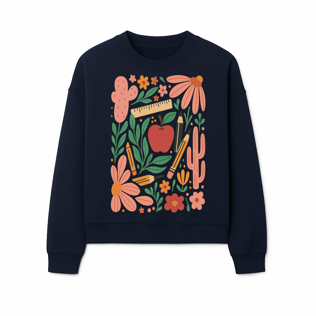 Back to School Art Print, Colorful Classroom Decor, Floral and Cactus Design, Apple, Pencils and Flowers, Nursery Wall Art - Sweatshirt 1758093368448.jpg