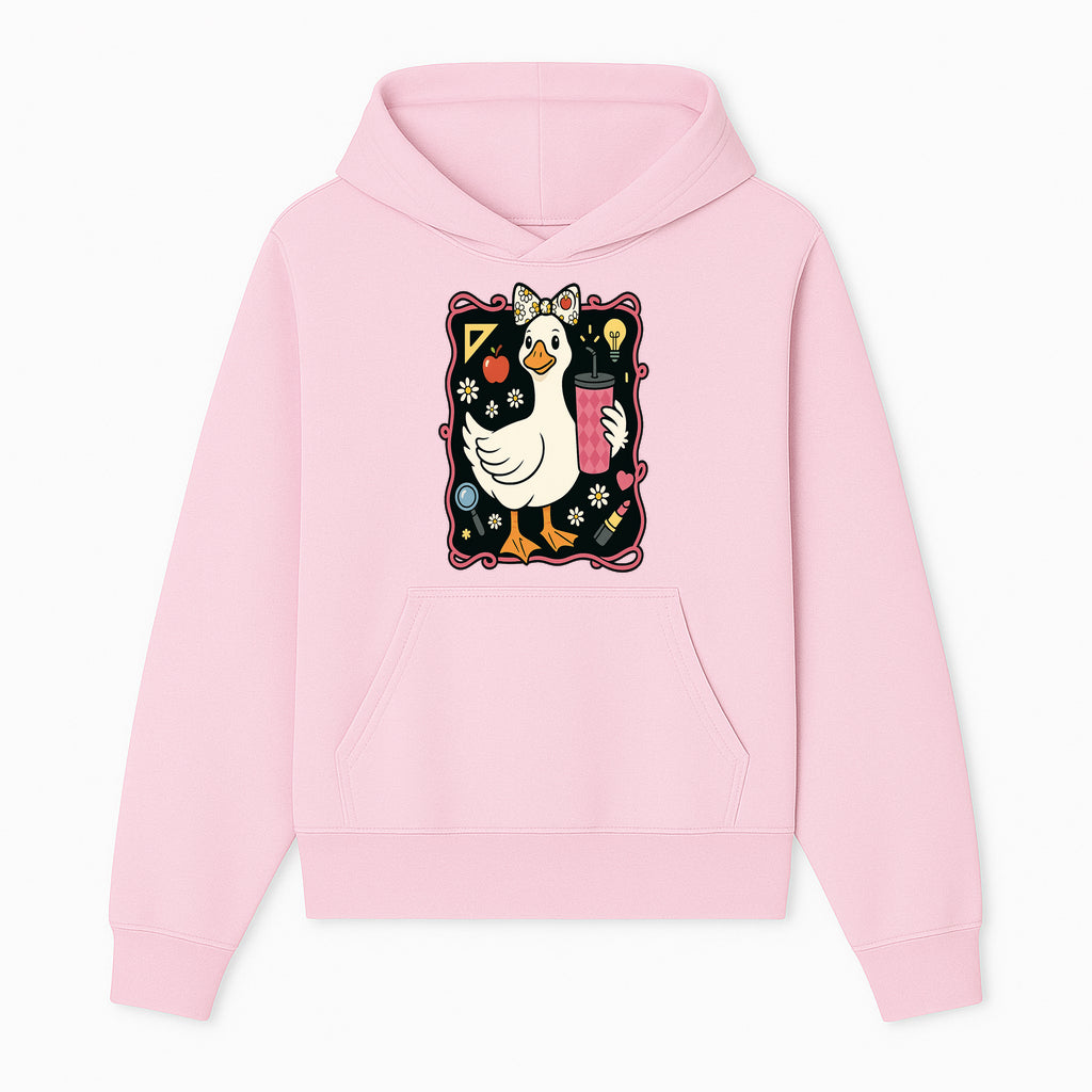 Cute Duck with Bow and Drink - Whimsical Animal Art Print, Fun Retro Style Home Decor, Ideal for Kids' Rooms or Gift Ideas - Hoodie 1758093368511.jpg