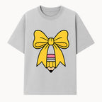 Yellow Bow and Pencil Graphic Art Print, Cute Back to School Decor, Creative Classroom Wall Art, Kids Room Decoration - T-shirt 1758093368517.jpg