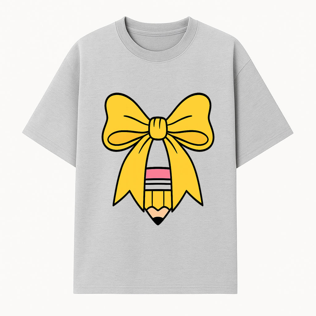 Yellow Bow and Pencil Graphic Art Print, Cute Back to School Decor, Creative Classroom Wall Art, Kids Room Decoration - T-shirt 1758093368517.jpg