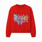 Colorful Teacher Design with Bow and Pencil - Cute Classroom Decor, Teacher Gifts, Back to School Supplies, Creative Educational Art - Sweatshirt 1758093368530.jpg
