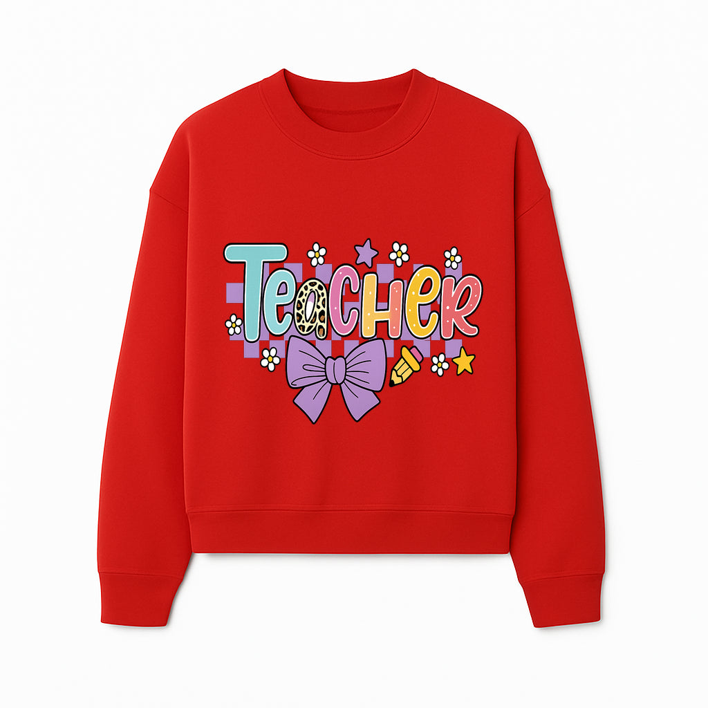 Colorful Teacher Design with Bow and Pencil - Cute Classroom Decor, Teacher Gifts, Back to School Supplies, Creative Educational Art - Sweatshirt 1758093368530.jpg