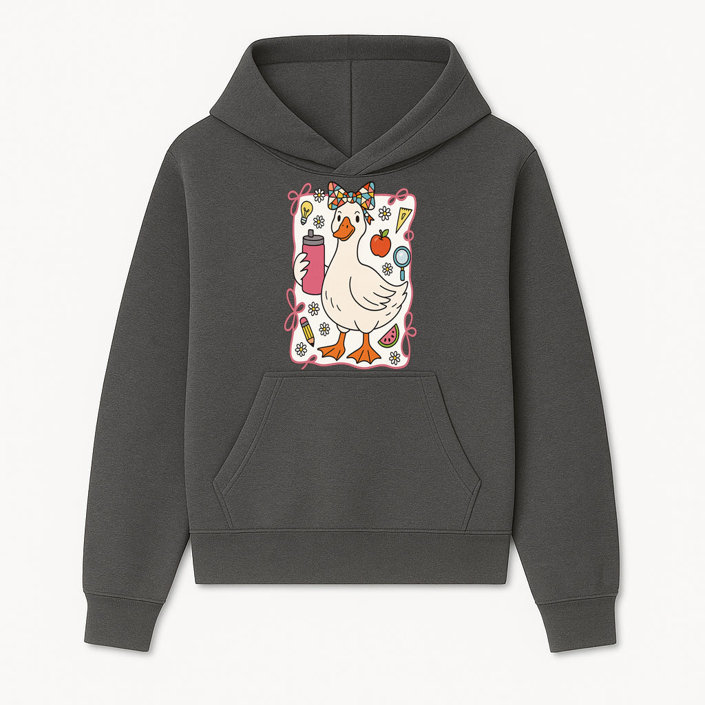 Cute Creative Duck Art Print with Supplies, Colorful Bow, and Fun Icons - Whimsical Home Decor for Kids and Animal Lovers - Hoodie 1758093368552.jpg