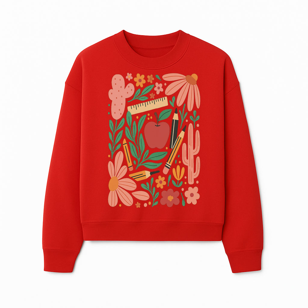 Back to School Art Print, Colorful Classroom Decor, Floral and Cactus Design, Apple, Pencils and Flowers, Nursery Wall Art - Sweatshirt 1758093368621.jpg