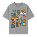 Be Kind Back to School Art Print with Rainbow, Flower, Bus, Crayons, Books, Apple - Classroom Decor for Kids - T-shirt 1758093368624.jpg