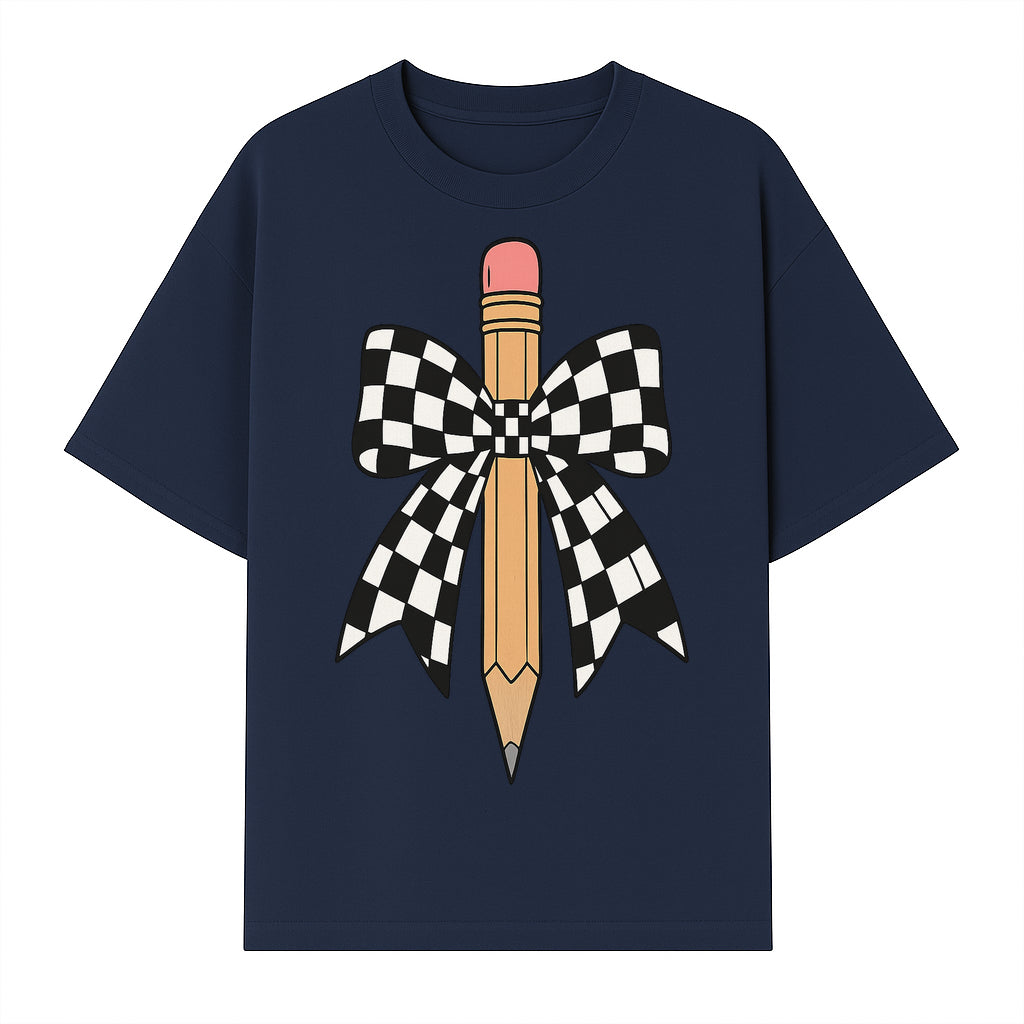 Checkered Bow and Pencil Wall Art Decor - Back to School Classroom Decoration, Cute Student Gift, Teacher Appreciation - T-shirt 1758093368643.jpg