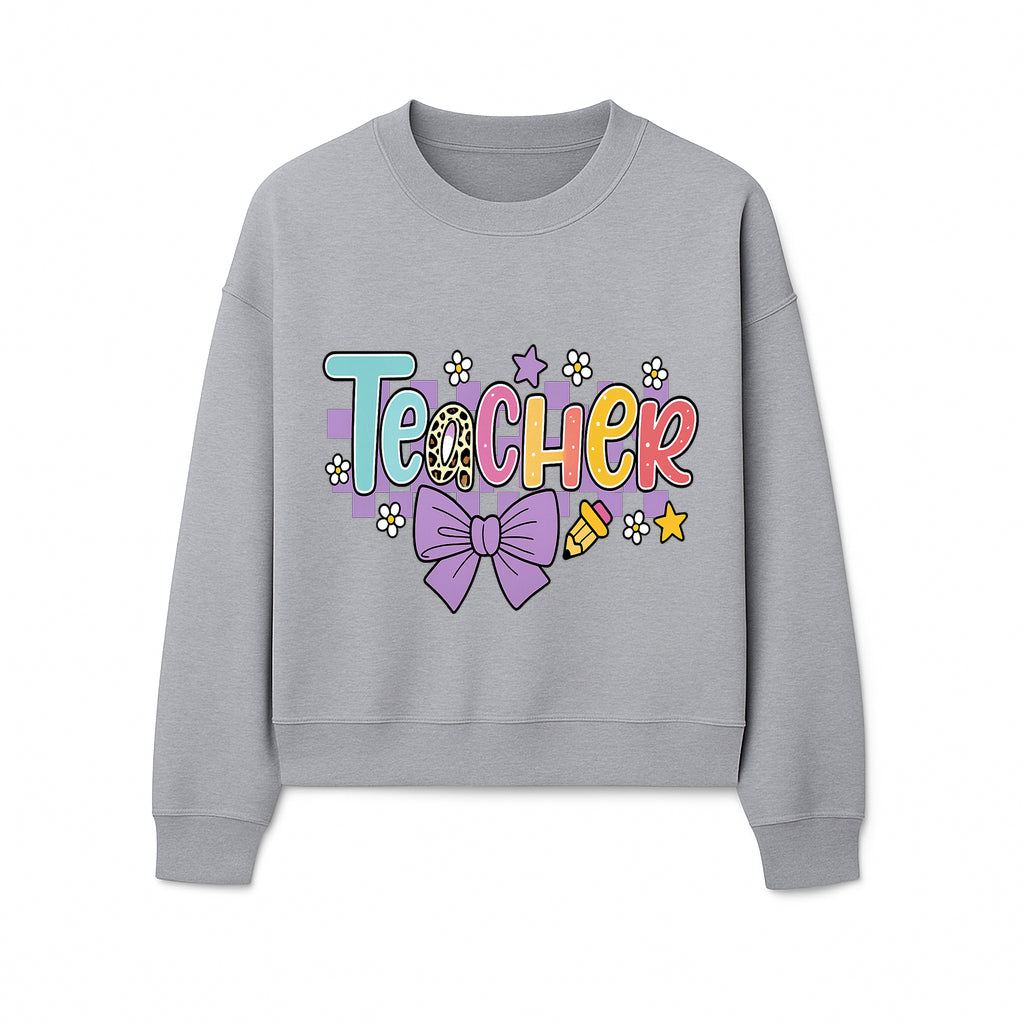 Colorful Teacher Design with Bow and Pencil - Cute Classroom Decor, Teacher Gifts, Back to School Supplies, Creative Educational Art - Sweatshirt 1758093368705.jpg