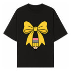 Yellow Bow and Pencil Graphic Art Print, Cute Back to School Decor, Creative Classroom Wall Art, Kids Room Decoration - T-shirt 1758093368714.jpg