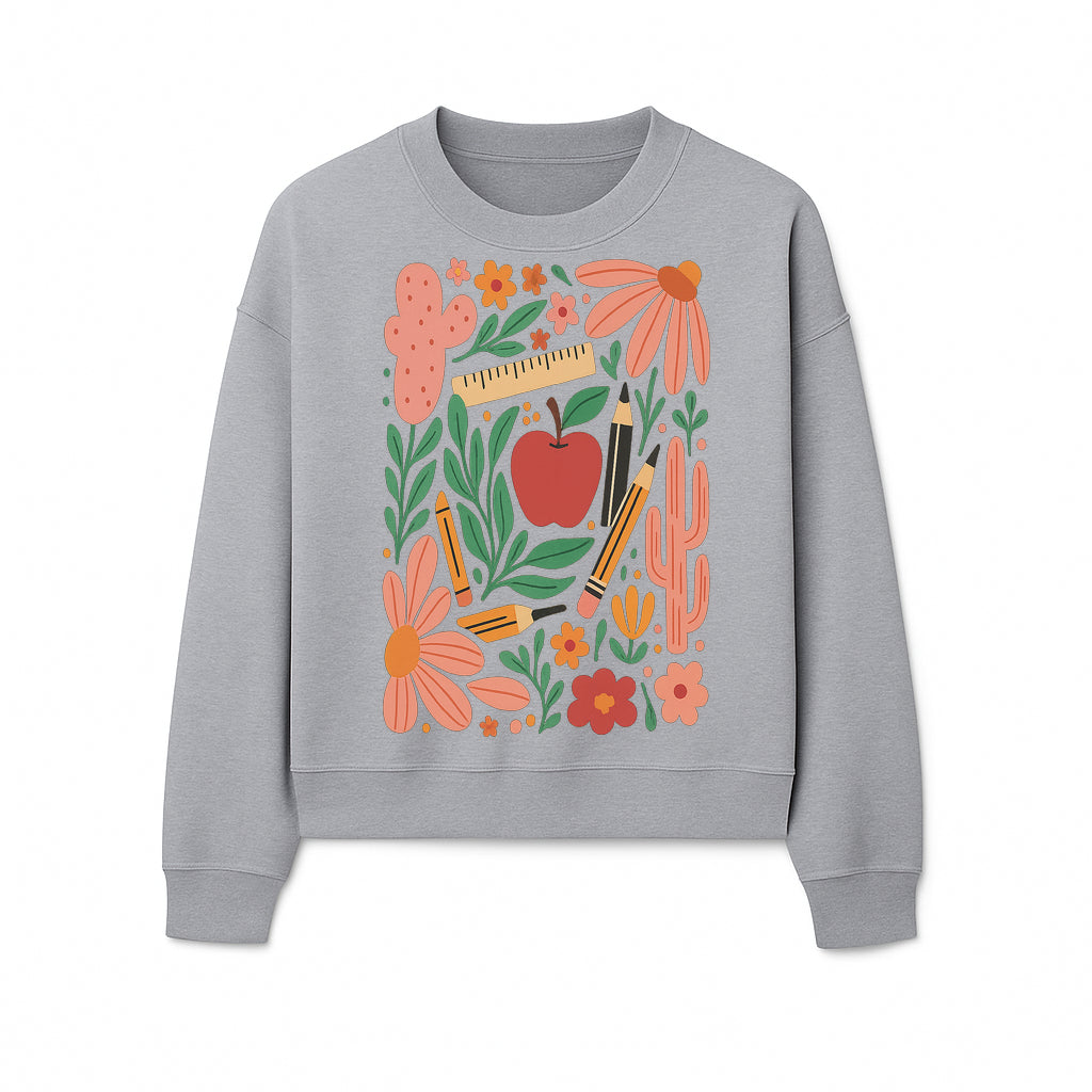 Back to School Art Print, Colorful Classroom Decor, Floral and Cactus Design, Apple, Pencils and Flowers, Nursery Wall Art - Sweatshirt 1758093368798.jpg