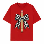 Checkered Bow and Pencil Wall Art Decor - Back to School Classroom Decoration, Cute Student Gift, Teacher Appreciation - T-shirt 1758093368816.jpg