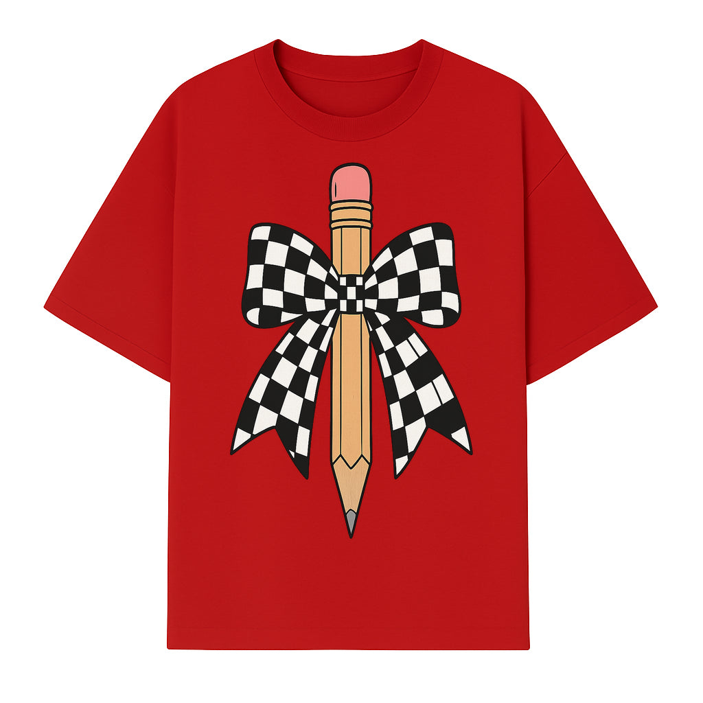 Checkered Bow and Pencil Wall Art Decor - Back to School Classroom Decoration, Cute Student Gift, Teacher Appreciation - T-shirt 1758093368816.jpg