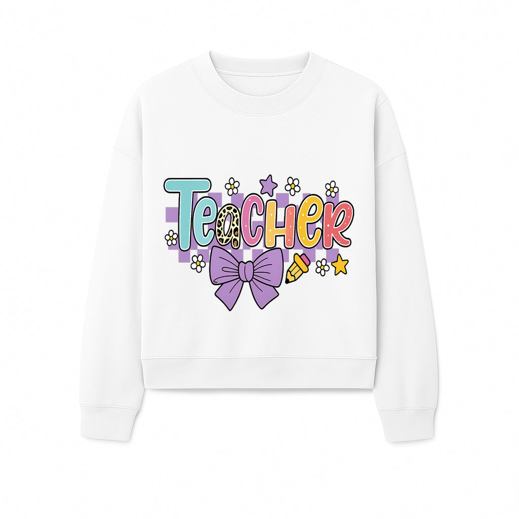 Colorful Teacher Design with Bow and Pencil - Cute Classroom Decor, Teacher Gifts, Back to School Supplies, Creative Educational Art - Sweatshirt 1758093368854.jpg