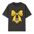 Yellow Bow and Pencil Graphic Art Print, Cute Back to School Decor, Creative Classroom Wall Art, Kids Room Decoration - T-shirt 1758093368871.jpg