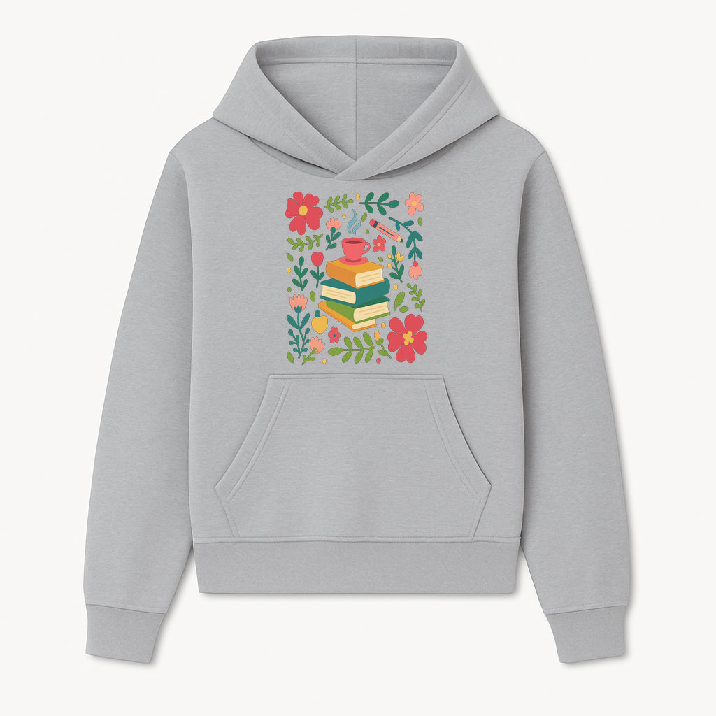 Whimsical Book Stack with Coffee and Flowers Art Print - Cozy Reading Decor for Home or Office - Hoodie 1758093368882.jpg