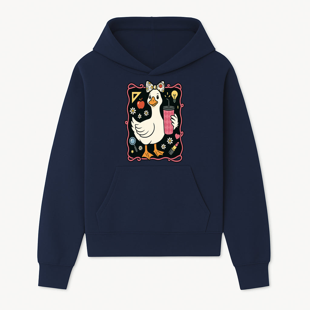 Cute Duck with Bow and Drink - Whimsical Animal Art Print, Fun Retro Style Home Decor, Ideal for Kids' Rooms or Gift Ideas - Hoodie 1758093368929.jpg