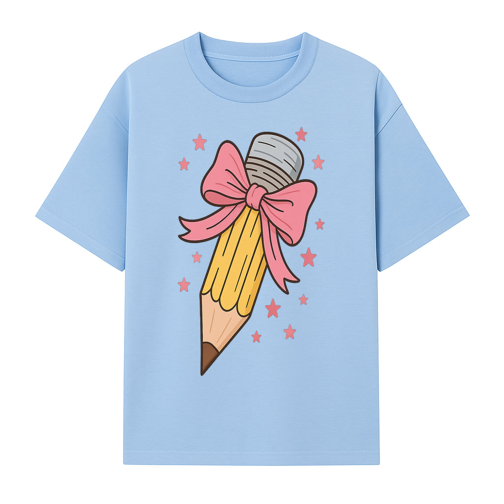 Cute Pencil with Pink Bow and Stars - Kawaii Art Print, Stationery Decor, Classroom Wall Art, Gift for Students or Teachers - T-shirt 1758093368934.jpg