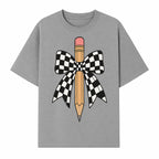 Checkered Bow and Pencil Wall Art Decor - Back to School Classroom Decoration, Cute Student Gift, Teacher Appreciation - T-shirt 1758093368984.jpg