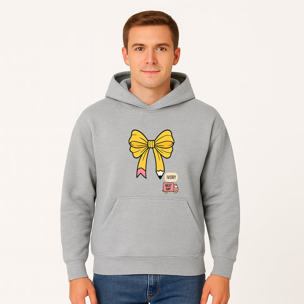 Yellow Pencil Bow Decor Cute Stationery Gift, Art Supplies, Kids School Accessories, Next Day Shipping, Ivory Color Theme - Hoodie 1758093369043.jpg