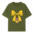 Yellow Bow and Pencil Graphic Art Print, Cute Back to School Decor, Creative Classroom Wall Art, Kids Room Decoration - T-shirt 1758093369066.jpg