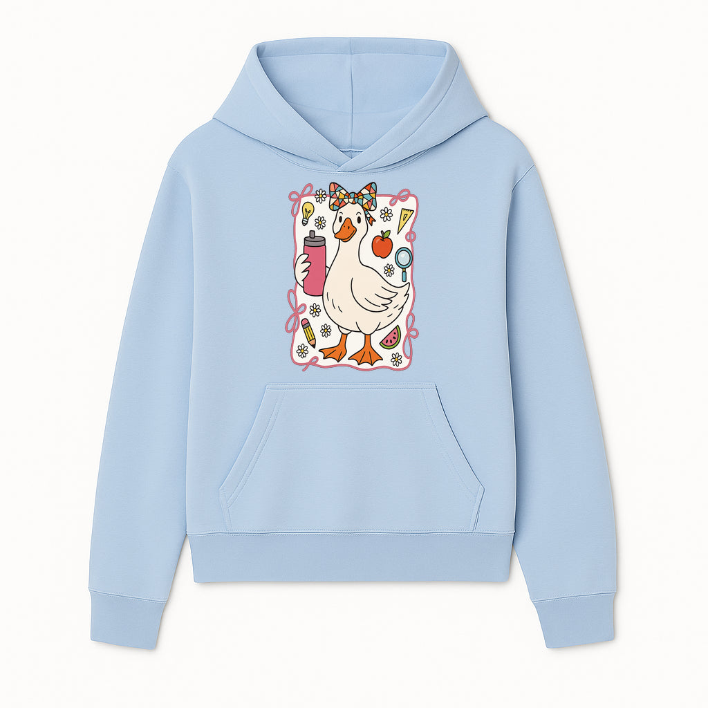 Cute Creative Duck Art Print with Supplies, Colorful Bow, and Fun Icons - Whimsical Home Decor for Kids and Animal Lovers - Hoodie 1758093369073.jpg