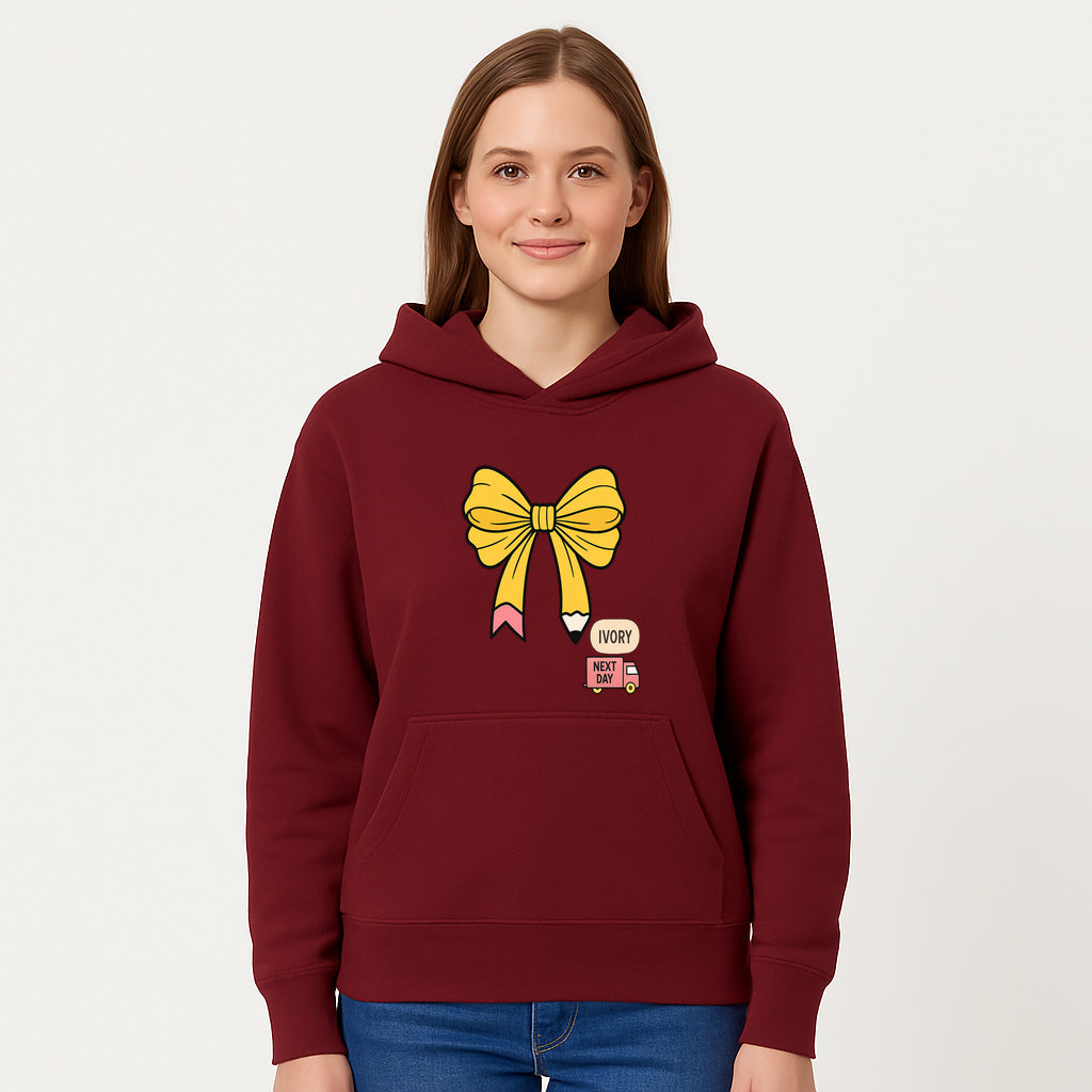 Yellow Pencil Bow Decor Cute Stationery Gift, Art Supplies, Kids School Accessories, Next Day Shipping, Ivory Color Theme - Hoodie 1758093369195.jpg