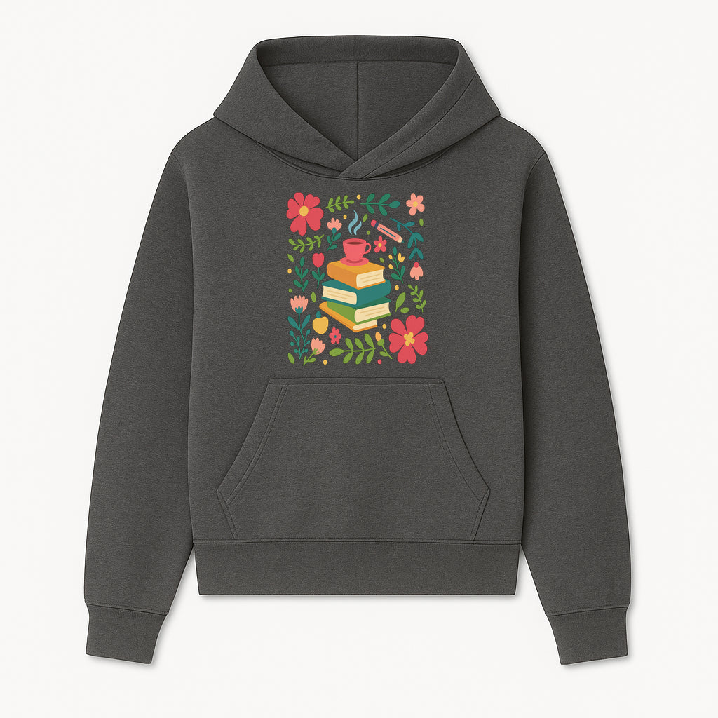 Whimsical Book Stack with Coffee and Flowers Art Print - Cozy Reading Decor for Home or Office - Hoodie 1758093369239.jpg