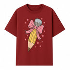 Cute Pencil with Pink Bow and Stars - Kawaii Art Print, Stationery Decor, Classroom Wall Art, Gift for Students or Teachers - T-shirt 1758093369249.jpg