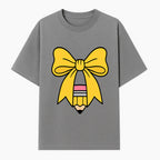 Yellow Bow and Pencil Graphic Art Print, Cute Back to School Decor, Creative Classroom Wall Art, Kids Room Decoration - T-shirt 1758093369258.jpg