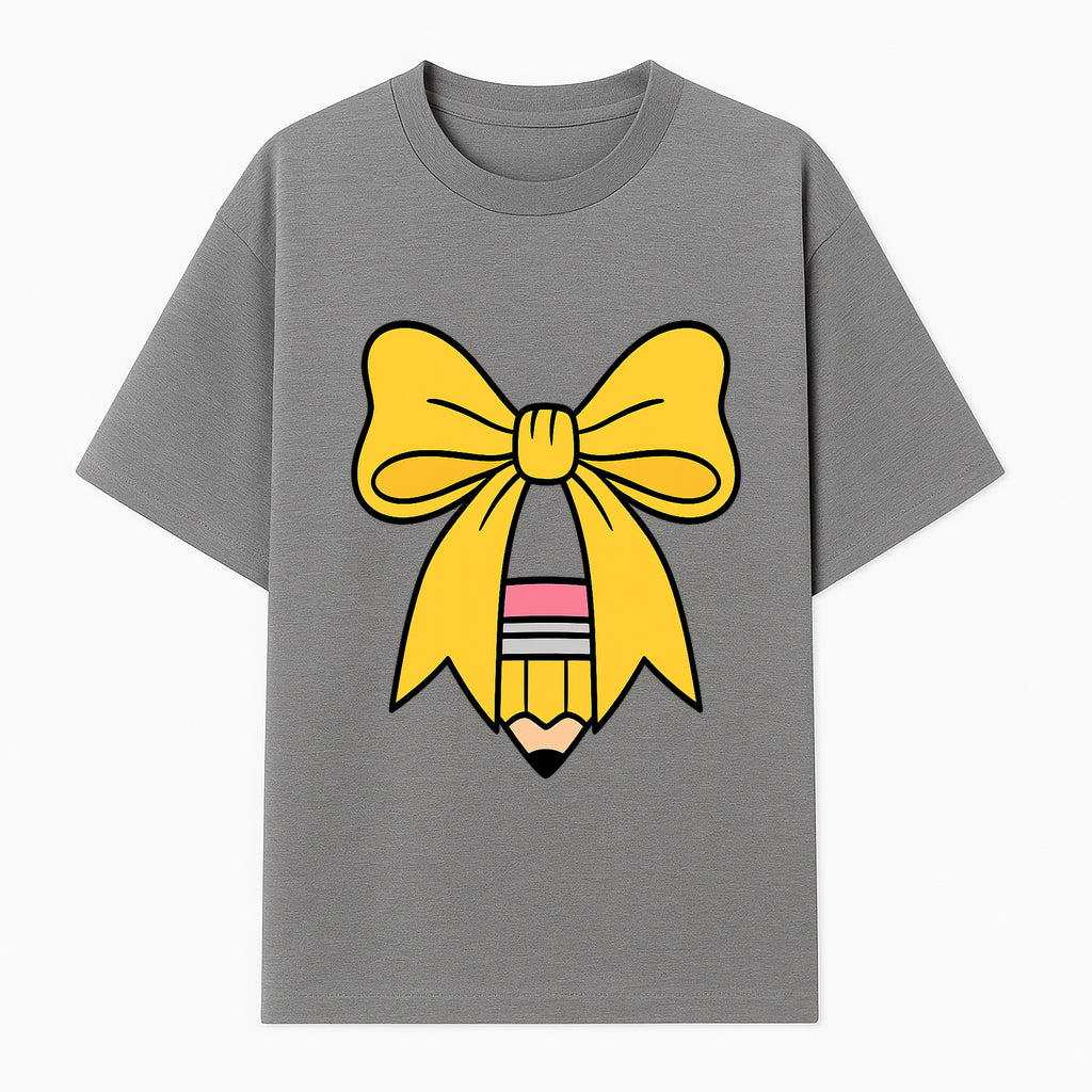 Yellow Bow and Pencil Graphic Art Print, Cute Back to School Decor, Creative Classroom Wall Art, Kids Room Decoration - T-shirt 1758093369258.jpg