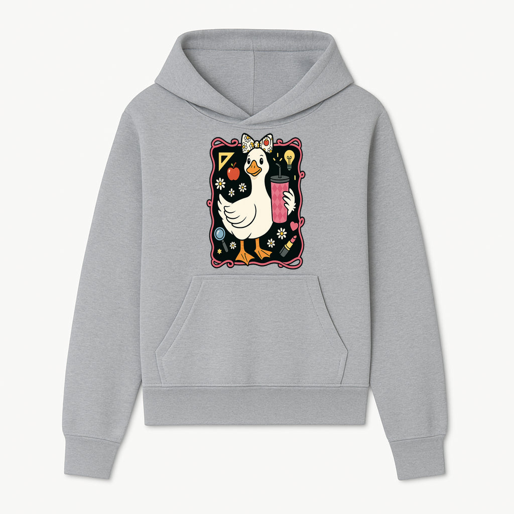 Cute Duck with Bow and Drink - Whimsical Animal Art Print, Fun Retro Style Home Decor, Ideal for Kids' Rooms or Gift Ideas - Hoodie 1758093369282.jpg