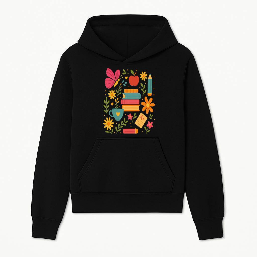 Colorful School Supplies and Flowers Art Print, Butterfly and Books, Educational Decor, Cute Classroom Wall Art, A+ Motivation - Hoodie 1758093369291.jpg