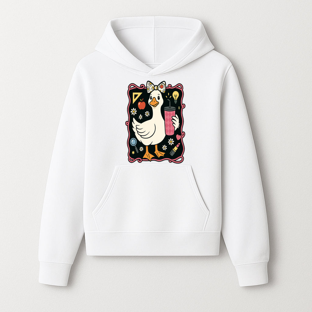 Cute Duck with Bow and Drink - Whimsical Animal Art Print, Fun Retro Style Home Decor, Ideal for Kids' Rooms or Gift Ideas - Hoodie 1758093369437.jpg