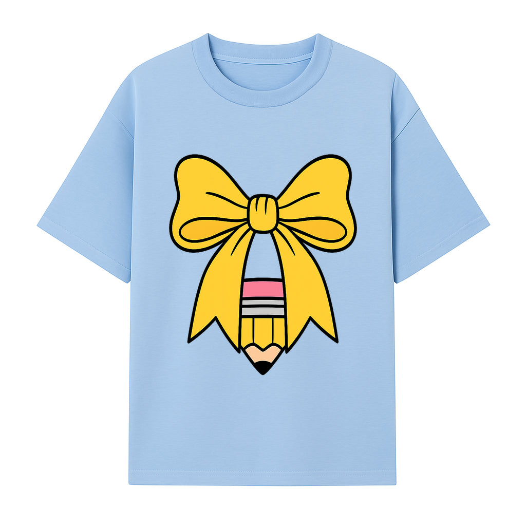 Yellow Bow and Pencil Graphic Art Print, Cute Back to School Decor, Creative Classroom Wall Art, Kids Room Decoration - T-shirt 1758093369458.jpg