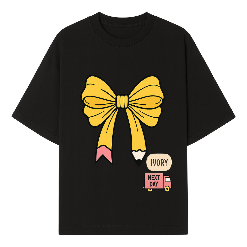 Yellow Pencil Bow Decor Cute Stationery Gift, Art Supplies, Kids School Accessories, Next Day Shipping, Ivory Color Theme - T-shirt 1758093369528.jpg