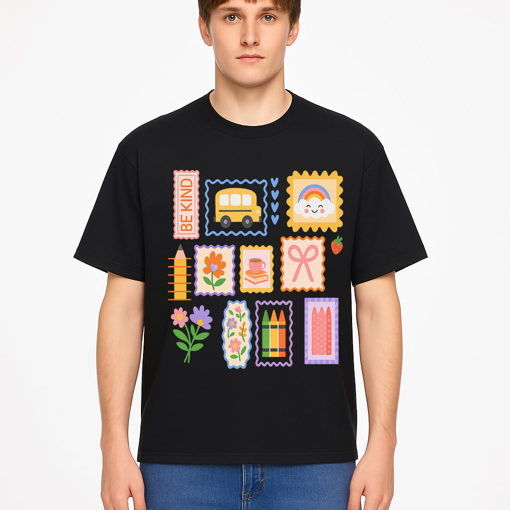 Colorful School-Themed Stickers Set - Be Kind, Cute Bus, Flowers, Crayons, and More for Kids' Crafts, Scrapbooking, and Journaling. - T-shirt 1758093369537.jpg